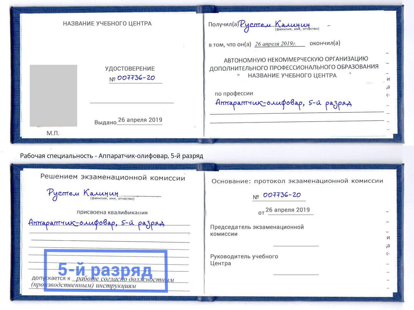 корочка 5-й разряд Аппаратчик-олифовар Заинск