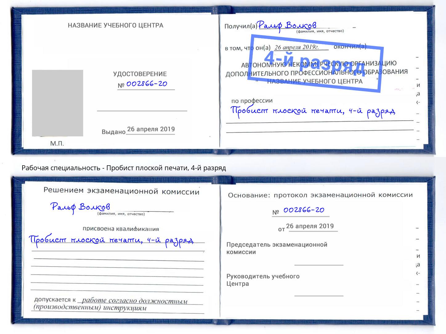 корочка 4-й разряд Пробист плоской печати Заинск