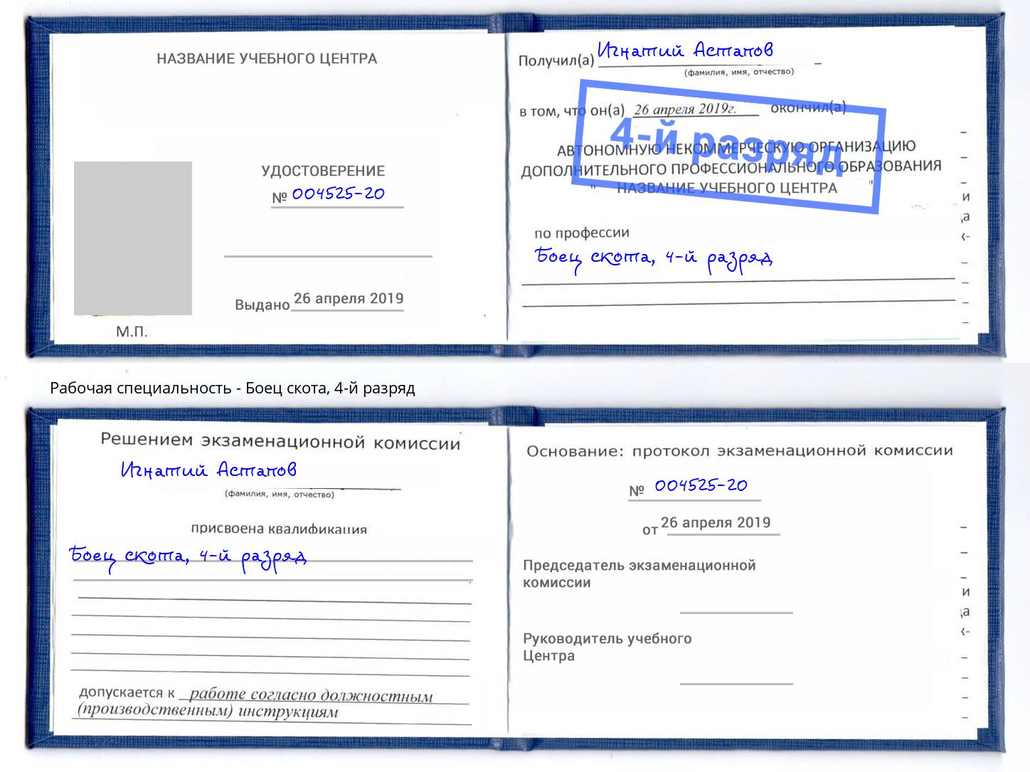 корочка 4-й разряд Боец скота Заинск