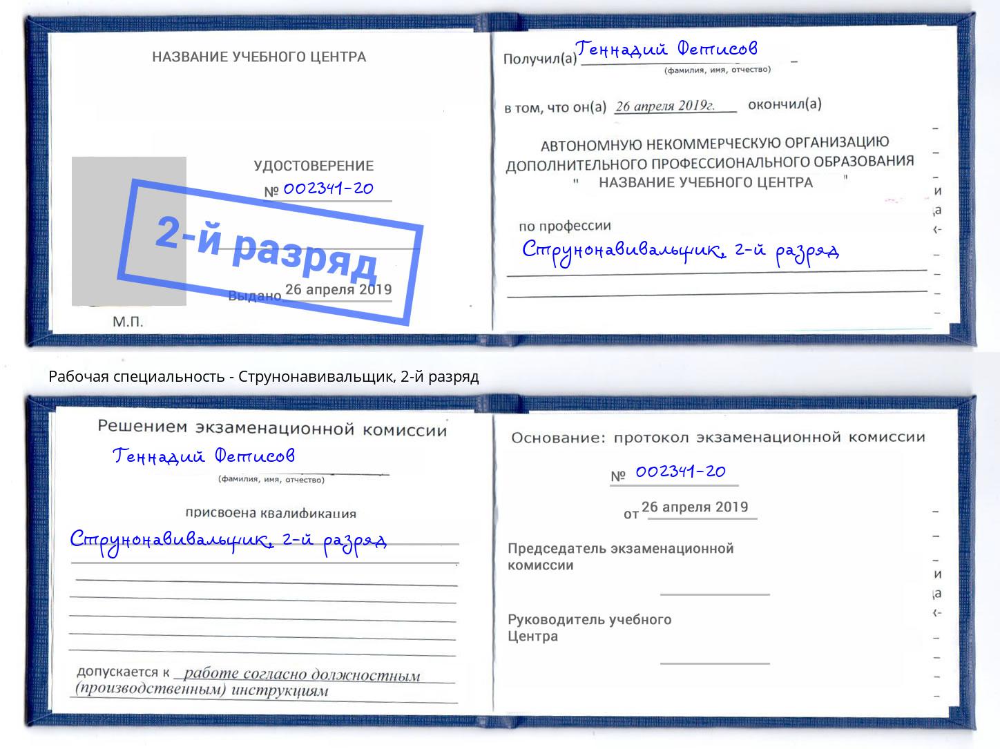 корочка 2-й разряд Струнонавивальщик Заинск