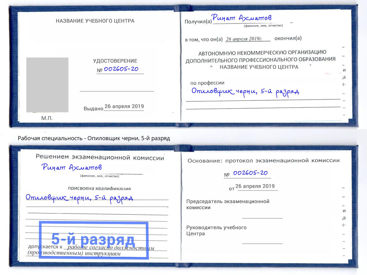 корочка 5-й разряд Опиловщик черни Заинск