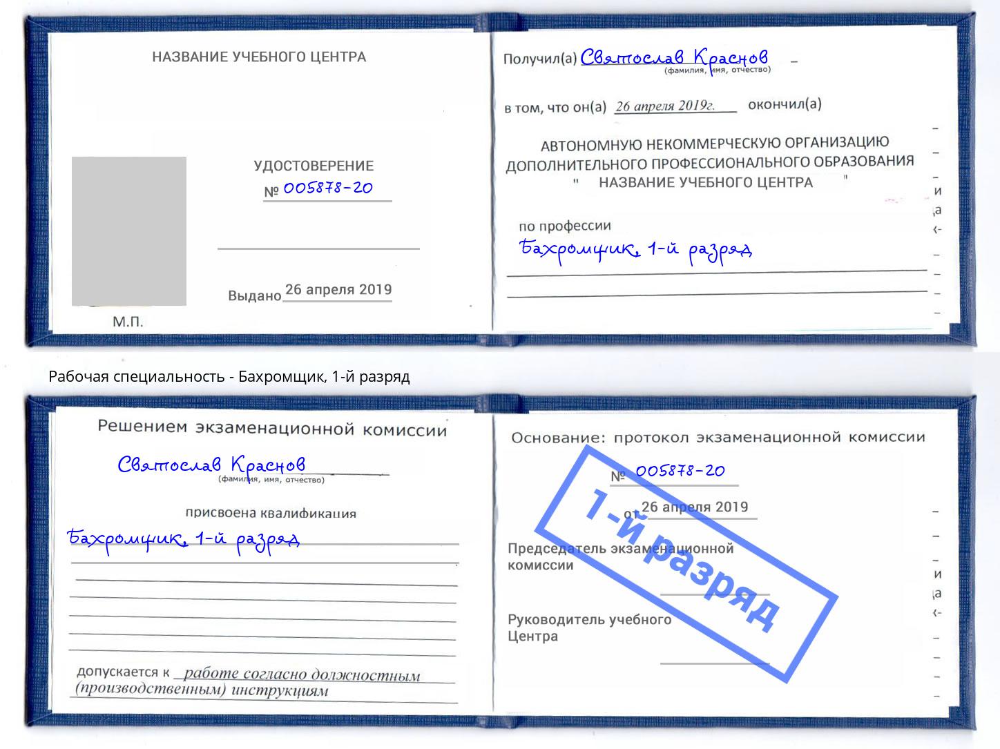 корочка 1-й разряд Бахромщик Заинск