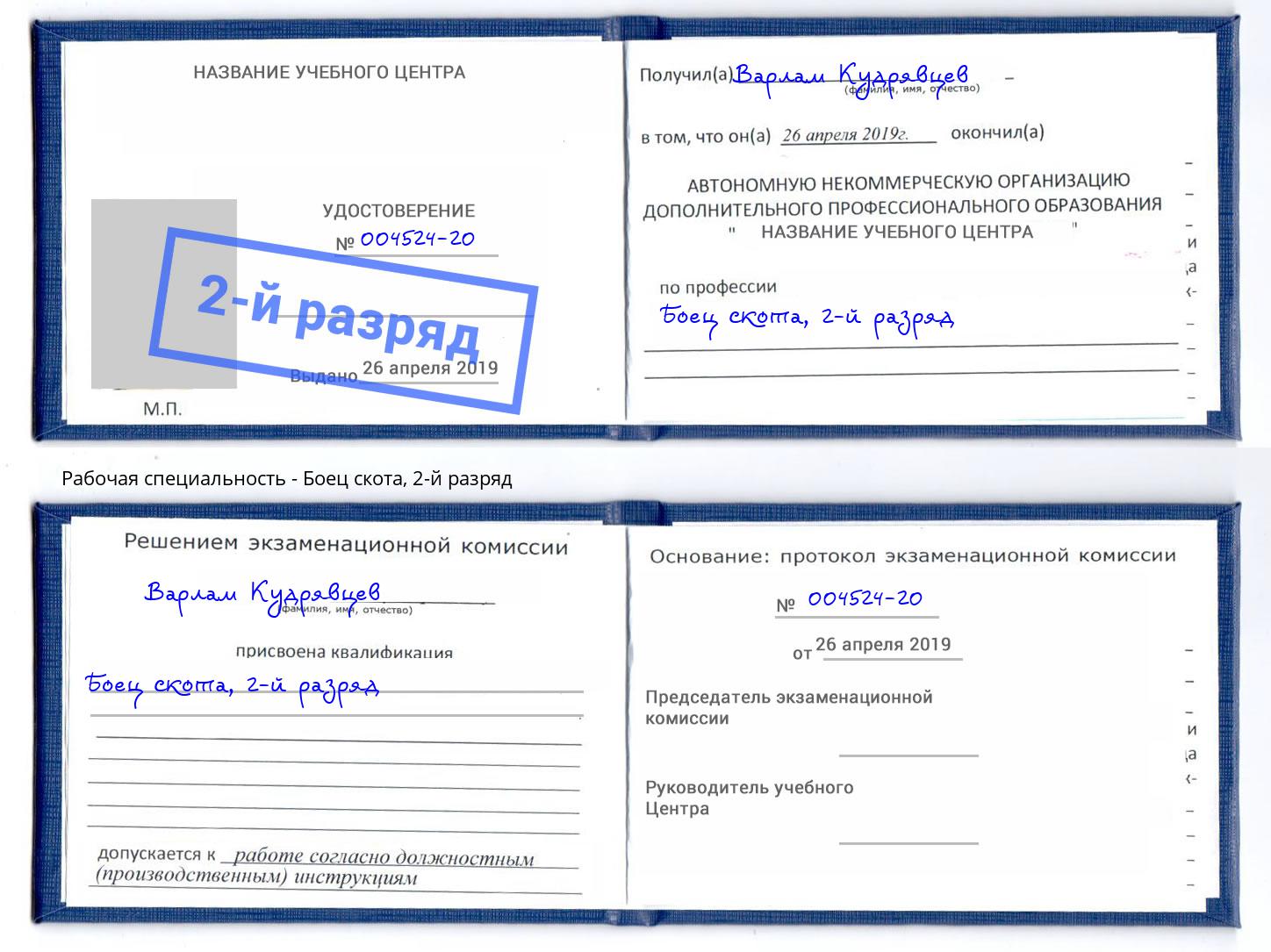 корочка 2-й разряд Боец скота Заинск