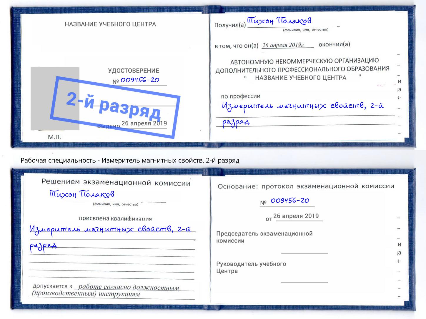 корочка 2-й разряд Измеритель магнитных свойств Заинск