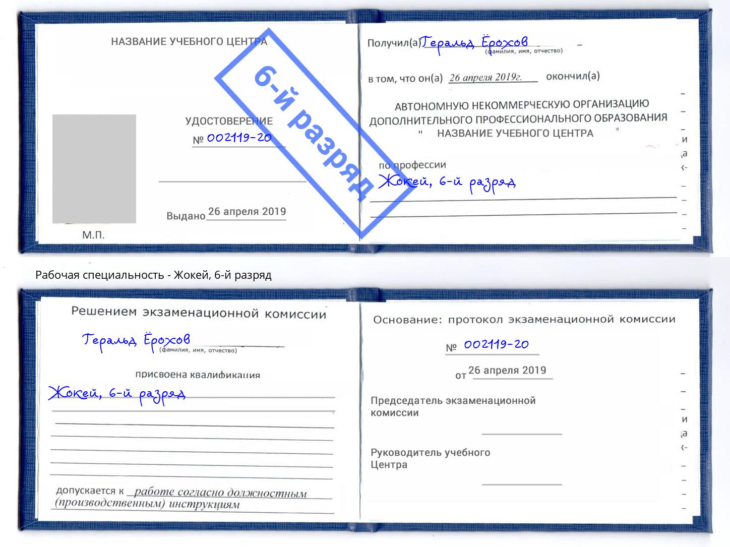 корочка 6-й разряд Жокей Заинск