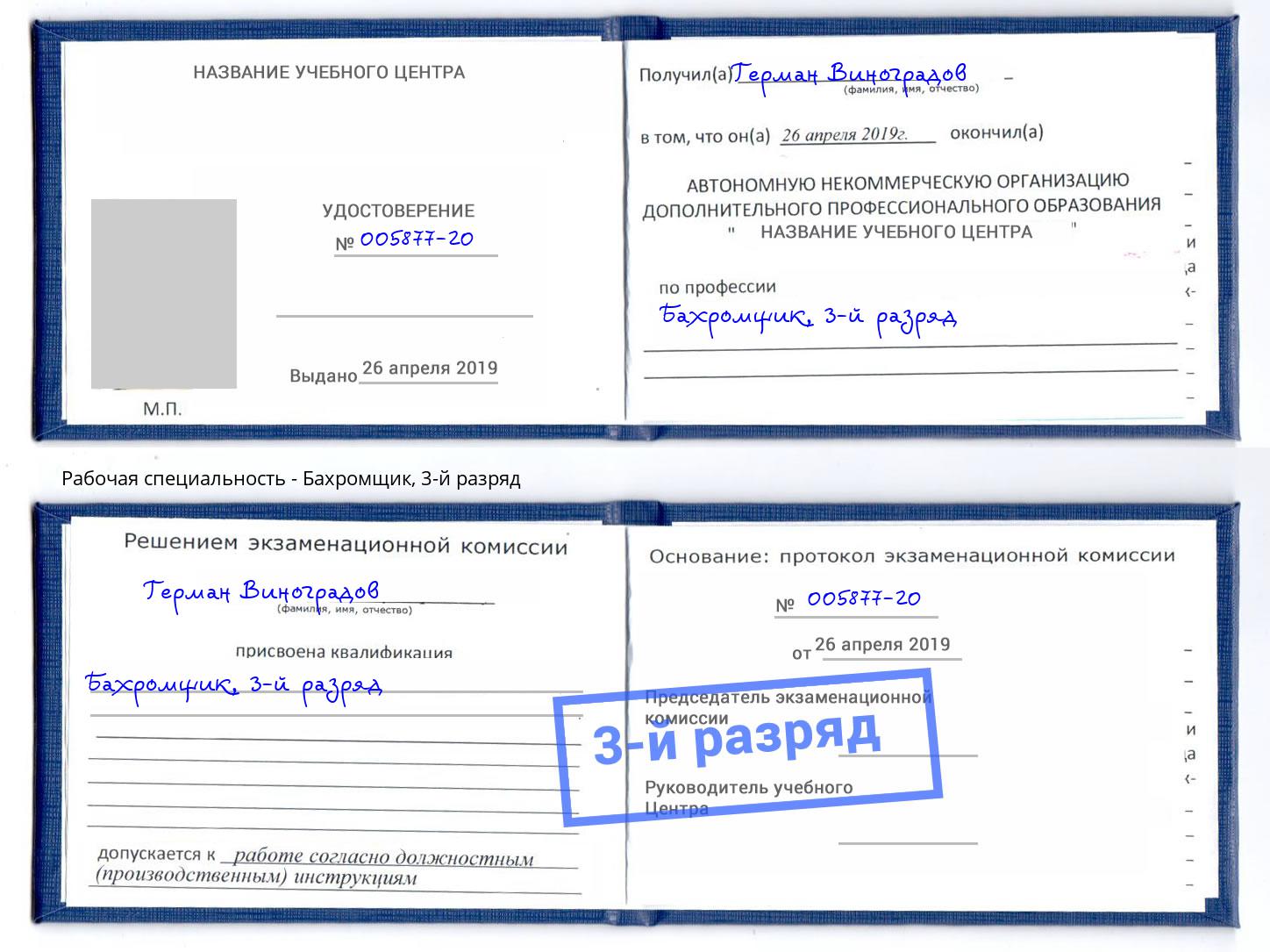 корочка 3-й разряд Бахромщик Заинск