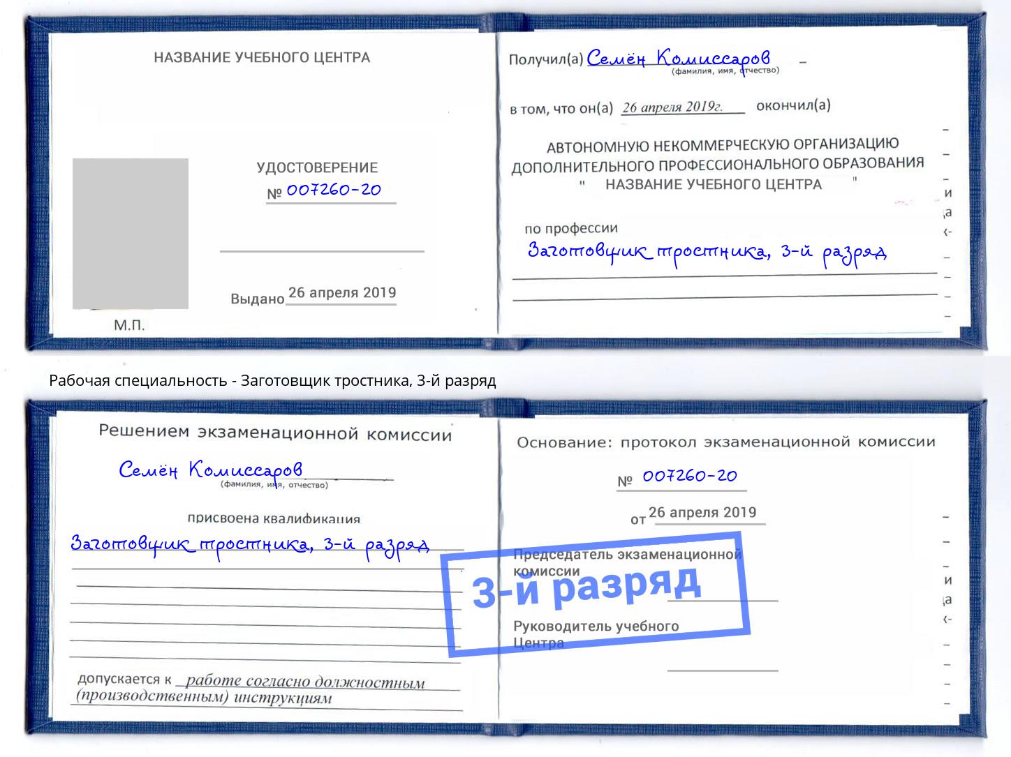 корочка 3-й разряд Заготовщик тростника Заинск