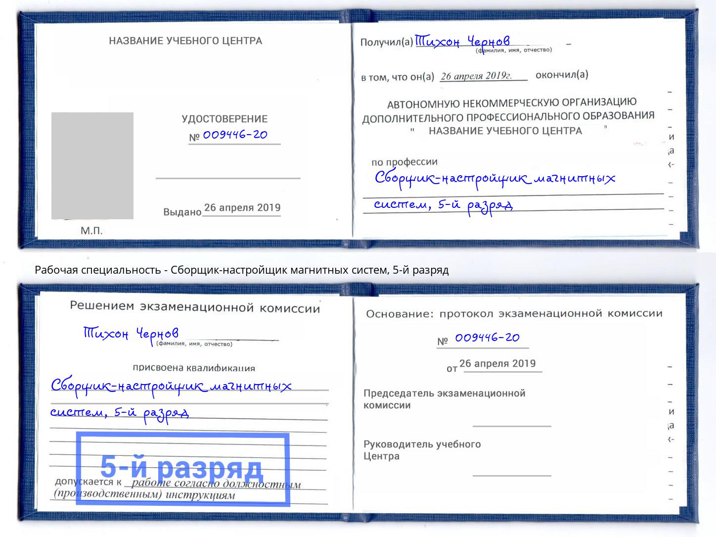 корочка 5-й разряд Сборщик-настройщик магнитных систем Заинск