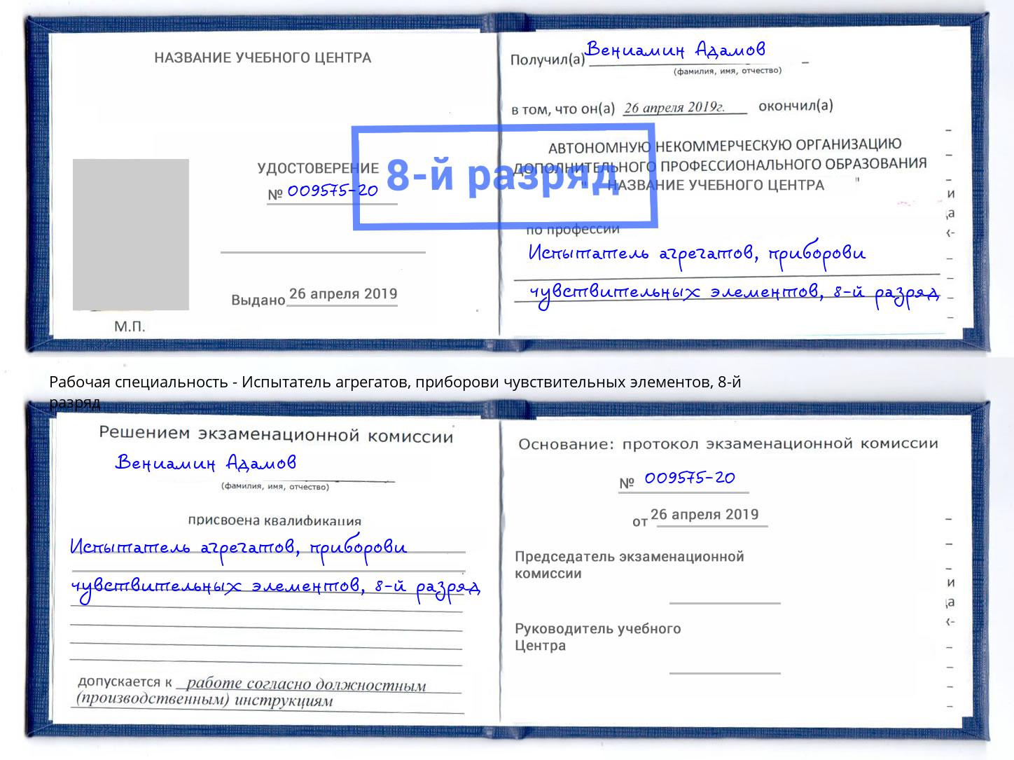 корочка 8-й разряд Испытатель агрегатов, приборови чувствительных элементов Заинск